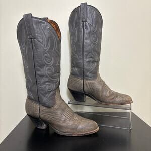 J. Chisholm Women’s Western Cowboy Boots 7M Gray Leather Made in USA Vintage